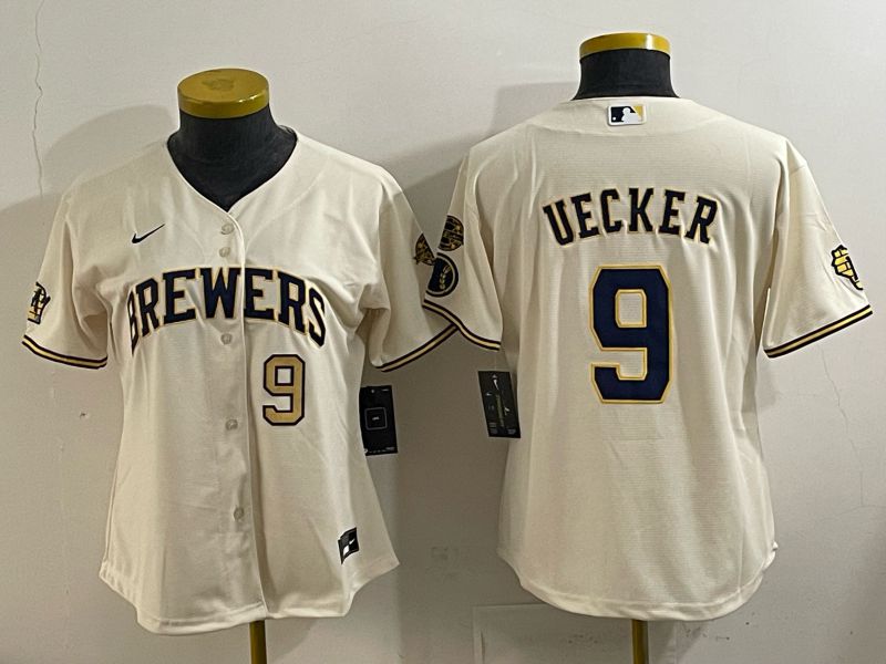 Women 2025 Milwaukee Brewers #9 Uecker Cream 2025 Nike MLB Jersey 013